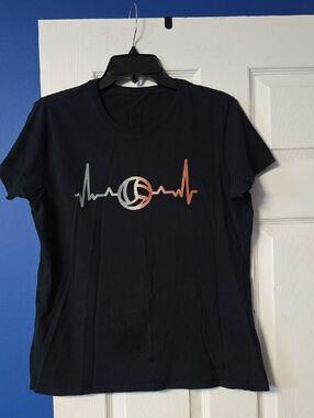 Black Volleyball Heartbeat Graphic Tee